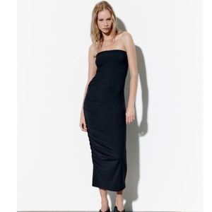 NWT Zara Draped Midi Dress Black S